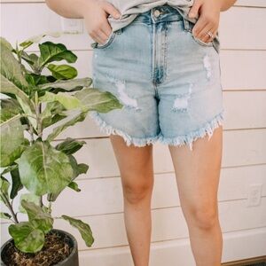 Insane Gene Light Wash Distressed Premium Denim Shorts.